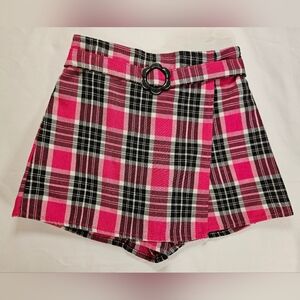 Amy Byer Girls Pink And Black Plaid Skort With Faux Belt Size 4